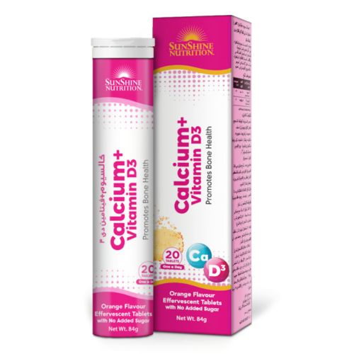 Sunshine Nutrition Calcium + Vitamin D3 Effervescent 20 Tablets